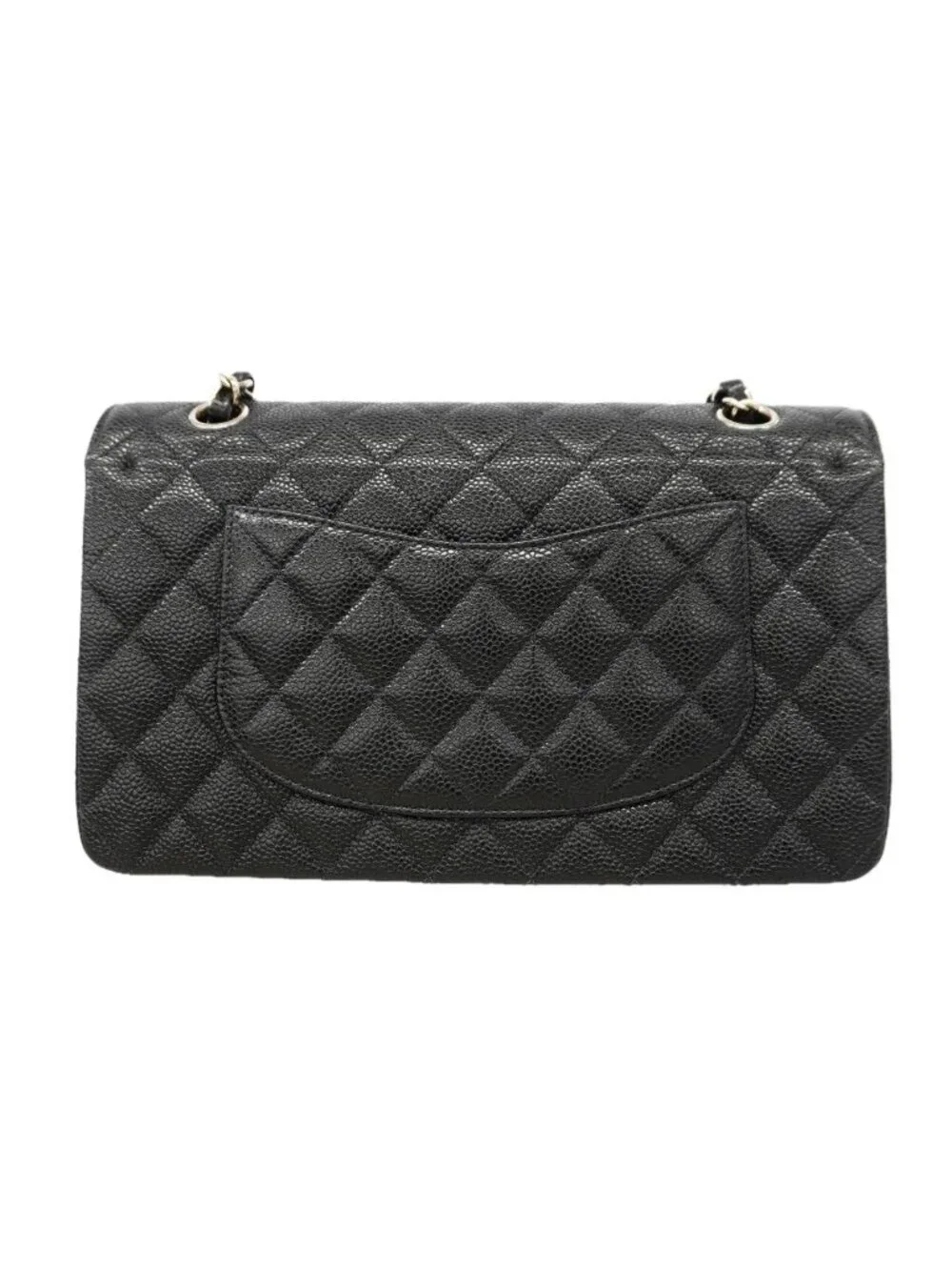 Chanel Shoulder Bag Quilted Caviar Leather Black Silver